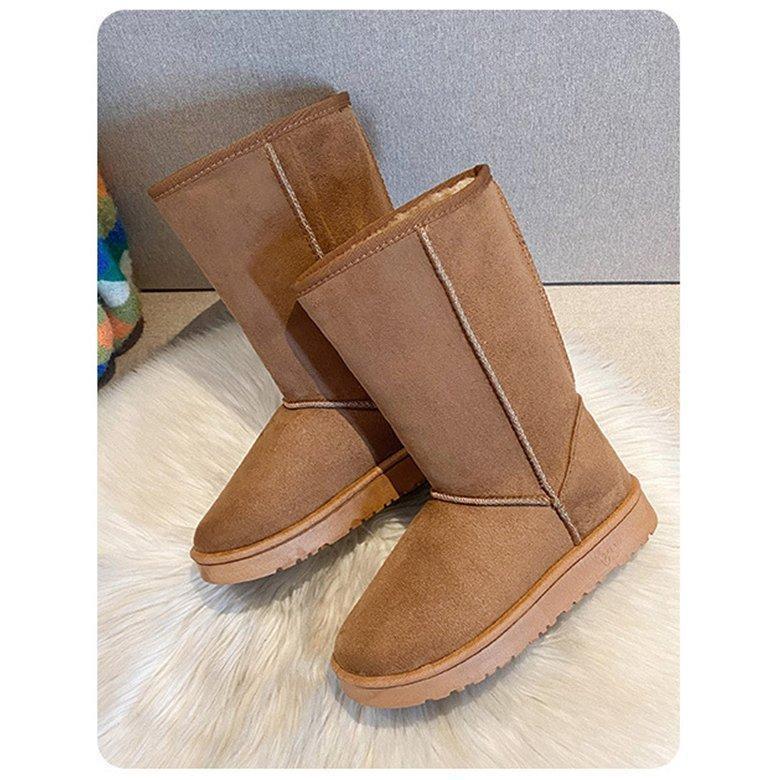 ムートンブーツレディースシューズロング丈ミドルブーツ裏ボアファー履きやすい歩きやすい暖かい軽い冬フラット可愛い冬靴 - 画像 (2)