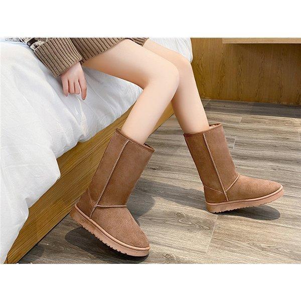 ムートンブーツレディースシューズロング丈ミドルブーツ裏ボアファー履きやすい歩きやすい暖かい軽い冬フラット可愛い冬靴 - 画像 (6)