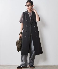 ニッセン ジャケット アウター 大きいサイズ レディース ロング ベスト 共布 ベルト付 シックス タイル L/LL/3L/4L/5L nissen