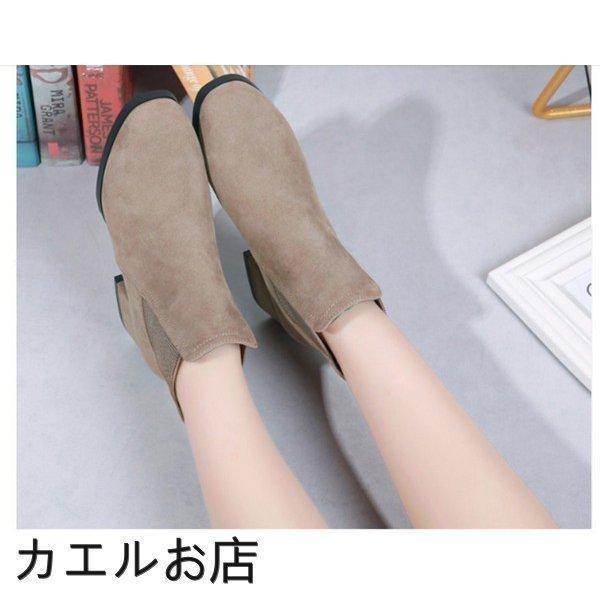 店長おすすめ ショートブーツ サイドゴア 裏ボア 太ヒール 裏起毛 レディース ブーティ ハイカット エンジニア スエード調 ストレッチ - 画像 (7)