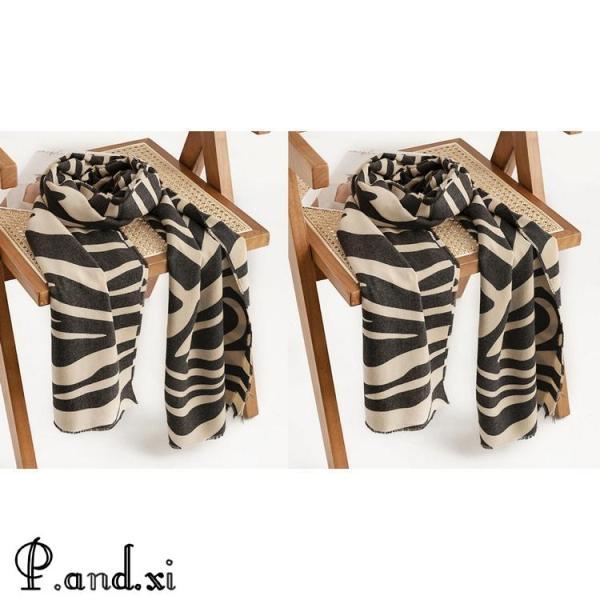 ストール ゼブラ柄 カシミヤ タッチ 大判 肩掛け ひざ掛け ショール おしゃれ 防寒 秋冬 レディース - 画像 (2)