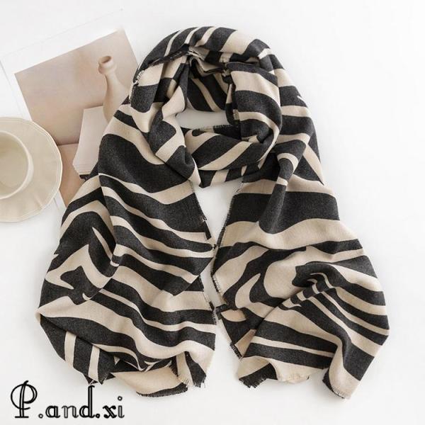 ストール ゼブラ柄 カシミヤ タッチ 大判 肩掛け ひざ掛け ショール おしゃれ 防寒 秋冬 レディース - 画像 (5)