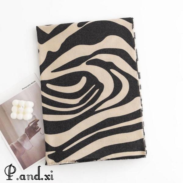 ストール ゼブラ柄 カシミヤ タッチ 大判 肩掛け ひざ掛け ショール おしゃれ 防寒 秋冬 レディース - 画像 (6)