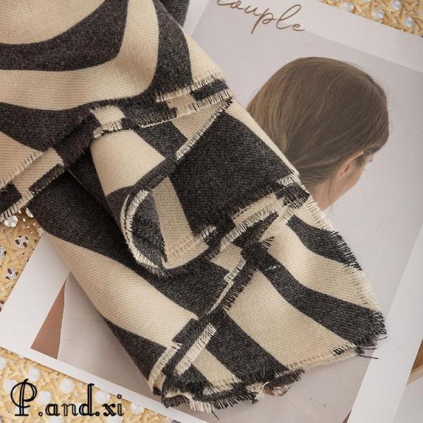 ストール ゼブラ柄 カシミヤ タッチ 大判 肩掛け ひざ掛け ショール おしゃれ 防寒 秋冬 レディース - 画像 (8)