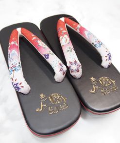 岡重 OKAJIMA 下駄 桐下駄 浴衣 駒下駄 二枚歯 黒塗 フリーサイズ 赤