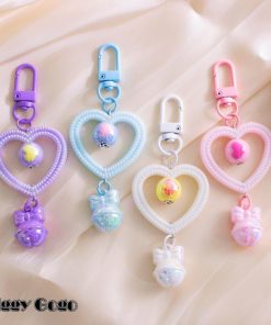 キーホルダー キーリング ストラップ レディース 女性 アクセサリー ファッション雑貨 ハート カニカン リボン 鈴型 ピンク ブルー ホワイト ファ