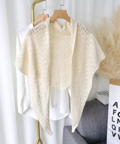 plusnao ストール ショール レディース 羽織り 肩掛け 透かし編み 三角 無地 ソリッドカラー 冷え対策 前結び 女性用 婦人用 ファッション雑貨 大人可愛い