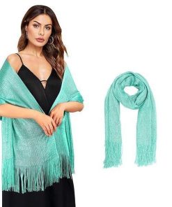 plusnao ストール スカーフ マフラー ショール 女性用 大判 ロング ラメ キラキラ 光沢感 フリンジ 薄手 透け感 ドレス ワンピース