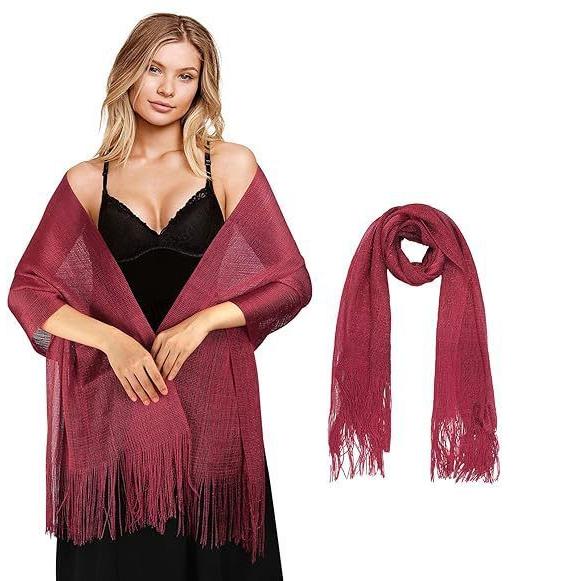 plusnao ストール スカーフ マフラー ショール 女性用 大判 ロング ラメ キラキラ 光沢感 フリンジ 薄手 透け感 ドレス ワンピース - 画像 (3)