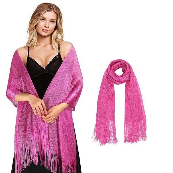 plusnao ストール スカーフ マフラー ショール 女性用 大判 ロング ラメ キラキラ 光沢感 フリンジ 薄手 透け感 ドレス ワンピース - 画像 (6)