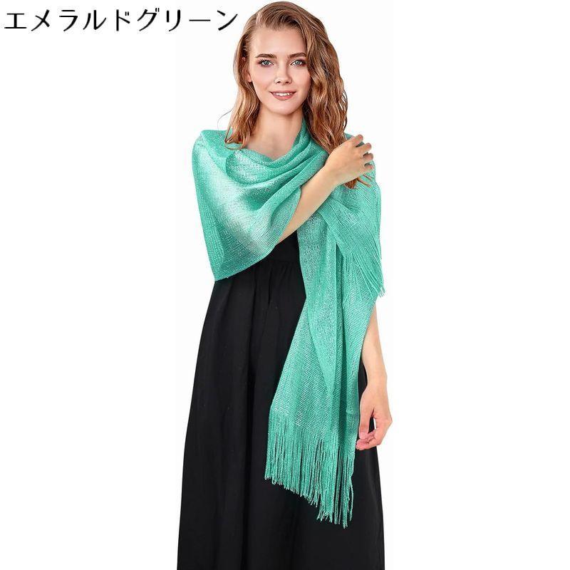 plusnao ストール スカーフ マフラー ショール 女性用 大判 ロング ラメ キラキラ 光沢感 フリンジ 薄手 透け感 ドレス ワンピース - 画像 (7)