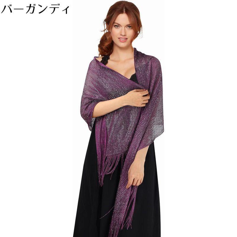 plusnao ストール スカーフ マフラー ショール 女性用 大判 ロング ラメ キラキラ 光沢感 フリンジ 薄手 透け感 ドレス ワンピース - 画像 (9)