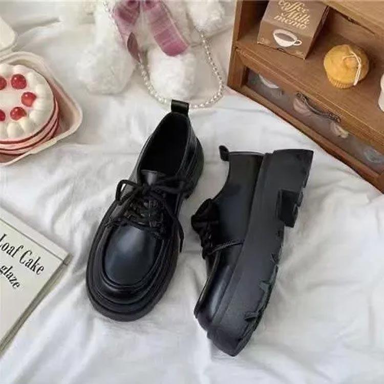 女子 春 ローファー 編み上げ レディース 厚底シューズ 秋 英?風 韓国ファッション 履きやすい PUレザー 靴 美脚 革 通学 ローフ
