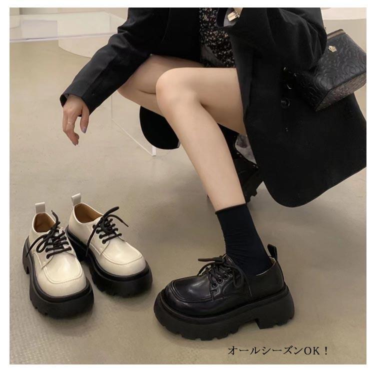 女子 春 ローファー 編み上げ レディース 厚底シューズ 秋 英?風 韓国ファッション 履きやすい PUレザー 靴 美脚 革 通学 ローフ - 画像 (9)