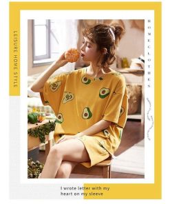 パジャマ 上下セット 半袖 アボカド柄 部屋着 ルームウェア 春 夏 コットン 女性 かわいい 大きいサイズ 3L レディース 誕生日 ギフト 結婚祝い dh008n1n1t2