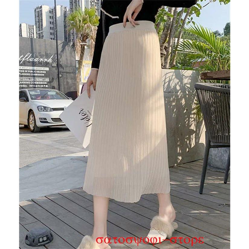 ニットスカート ボトムス スカート ロングスカート レディース ニット ロング丈 膝丈 タイトスカート 裏地あり 両面着 2way リバーシブル スリット シンプル お - 画像 (2)