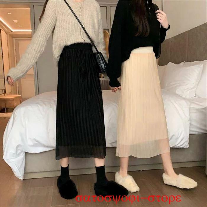 ニットスカート ボトムス スカート ロングスカート レディース ニット ロング丈 膝丈 タイトスカート 裏地あり 両面着 2way リバーシブル スリット シンプル お - 画像 (5)