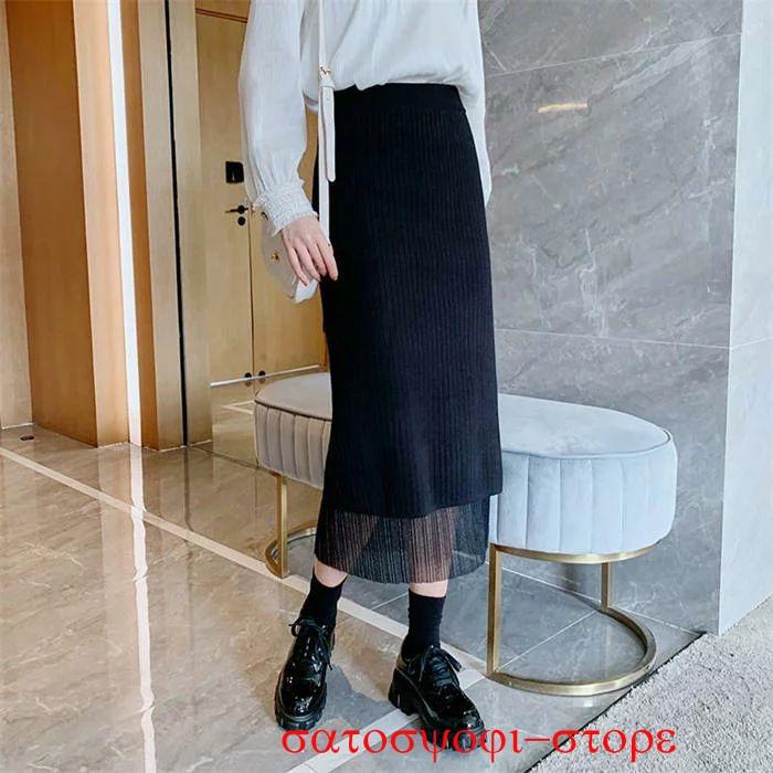 ニットスカート ボトムス スカート ロングスカート レディース ニット ロング丈 膝丈 タイトスカート 裏地あり 両面着 2way リバーシブル スリット シンプル お - 画像 (8)