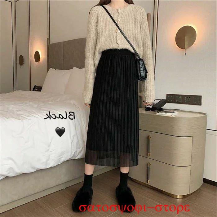 ニットスカート ボトムス スカート ロングスカート レディース ニット ロング丈 膝丈 タイトスカート 裏地あり 両面着 2way リバーシブル スリット シンプル お - 画像 (9)