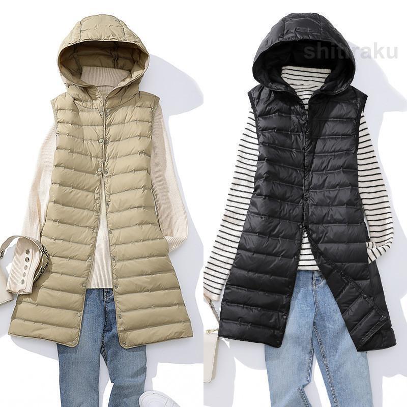 ダウンベスト レディース ベスト 袖なし フード付き 無地 ロングベスト ロング丈 チョッキ ジレ キルティング カジュアル 軽量 おしゃれ - 画像 (3)