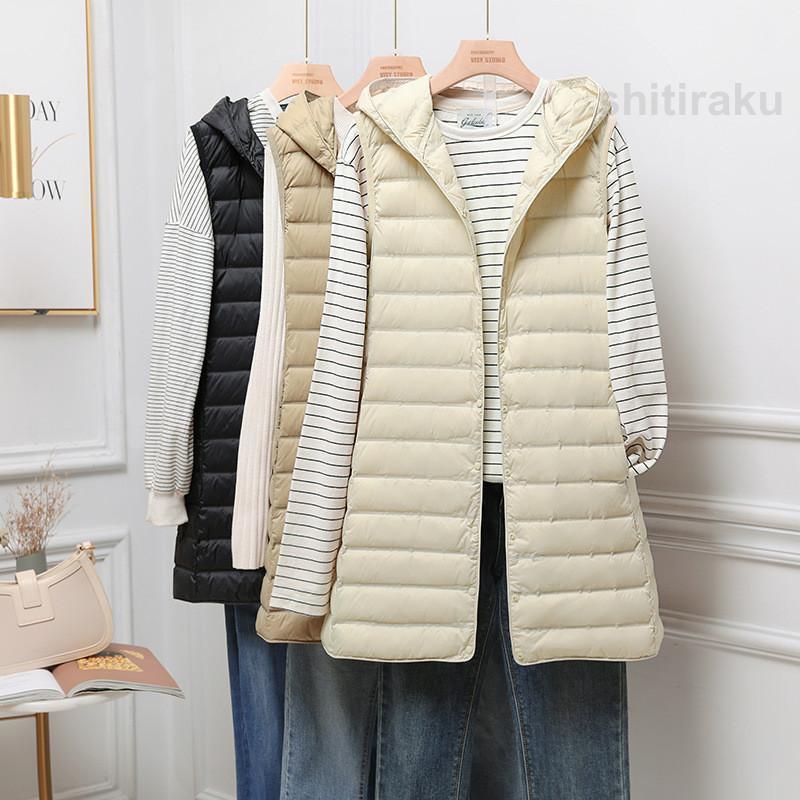 ダウンベスト レディース ベスト 袖なし フード付き 無地 ロングベスト ロング丈 チョッキ ジレ キルティング カジュアル 軽量 おしゃれ - 画像 (5)