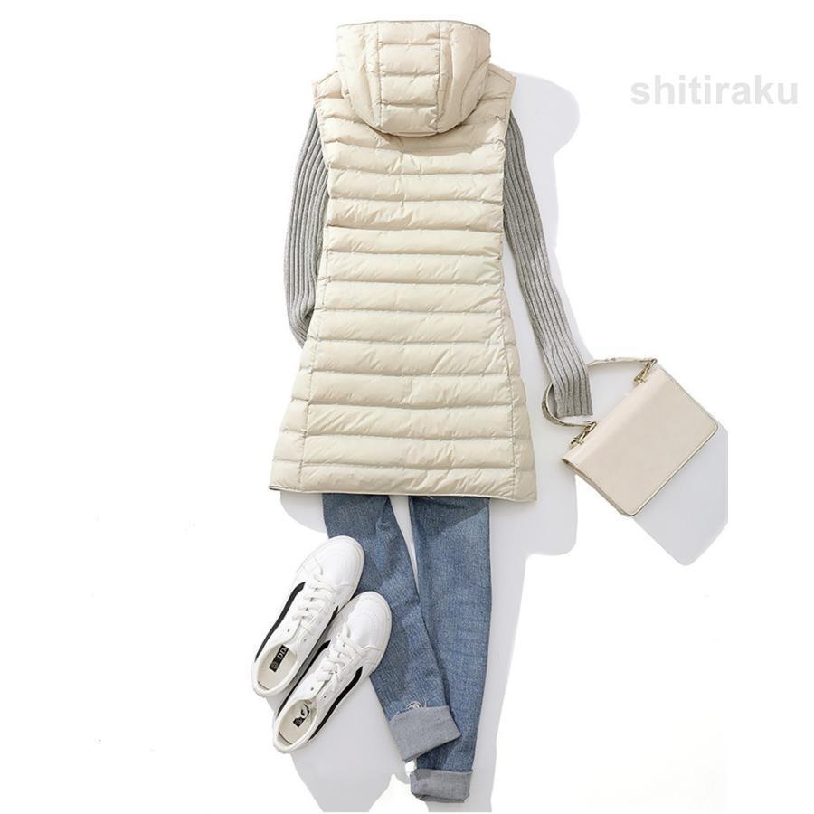 ダウンベスト レディース ベスト 袖なし フード付き 無地 ロングベスト ロング丈 チョッキ ジレ キルティング カジュアル 軽量 おしゃれ - 画像 (6)