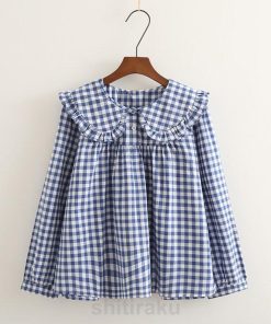 レディース  ブラウス フリル衿 大きな衿 無地 ギンガム コットン 綿 シャツ 綿ポプリン ゆったりサイズ 長袖 フリル ギンガムチェック バルーン袖 ゆったりシ