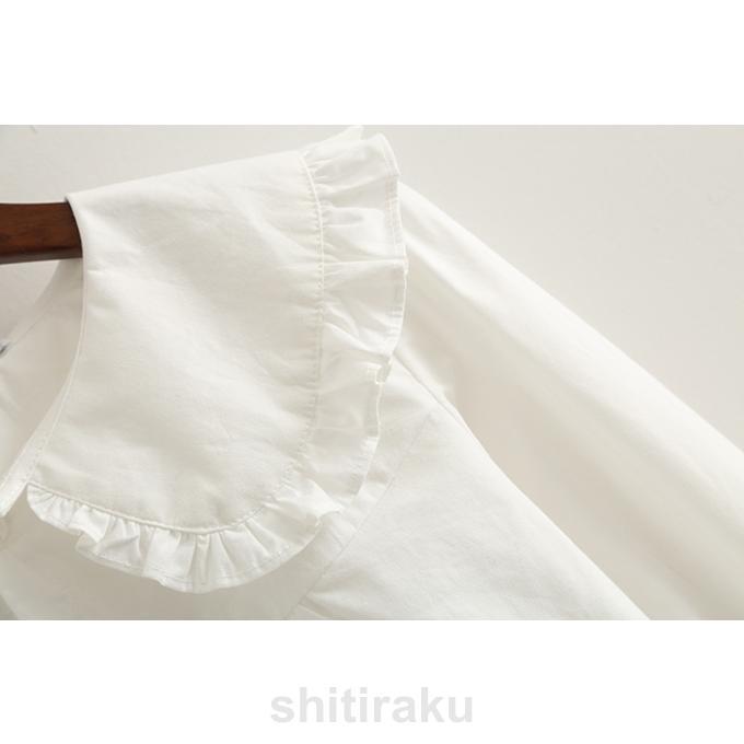 レディース ブラウス フリル衿 大きな衿 無地 ギンガム コットン 綿 シャツ 綿ポプリン ゆったりサイズ 長袖 フリル ギンガムチェック バルーン袖 ゆったりシ - 画像 (6)