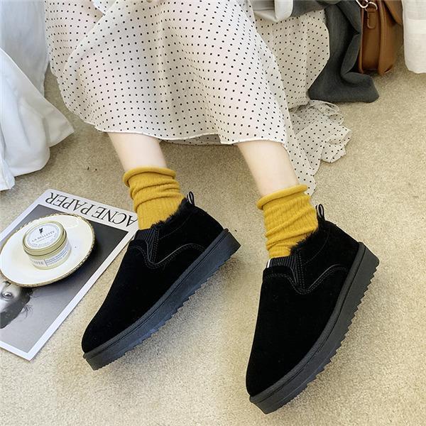 値下げ! 一部! ムートンブーツ レディース スリッポン ボアシューズ 裏ボア 美脚 裹起毛 ぺたんこ フラット 歩きやすい靴暖かい - 画像 (4)