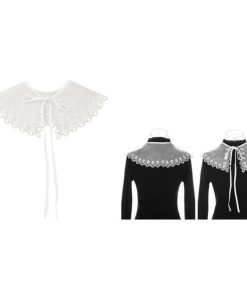 Elerevyo ブラウス 女性 取り外し可能 フェイクカラー 薄手 刺繍ミニケープチョーカー ディッキーカラー 白-1(バックスリットなし)