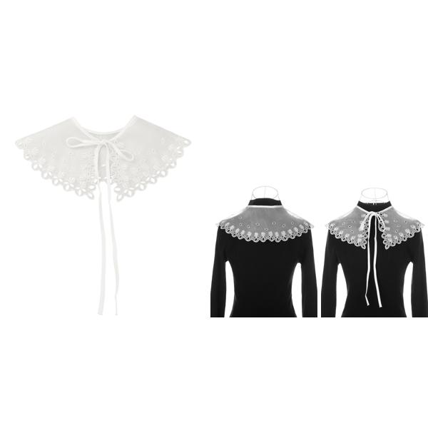 Elerevyo ブラウス 女性 取り外し可能 フェイクカラー 薄手 刺繍ミニケープチョーカー ディッキーカラー 白-1(バックスリットなし)