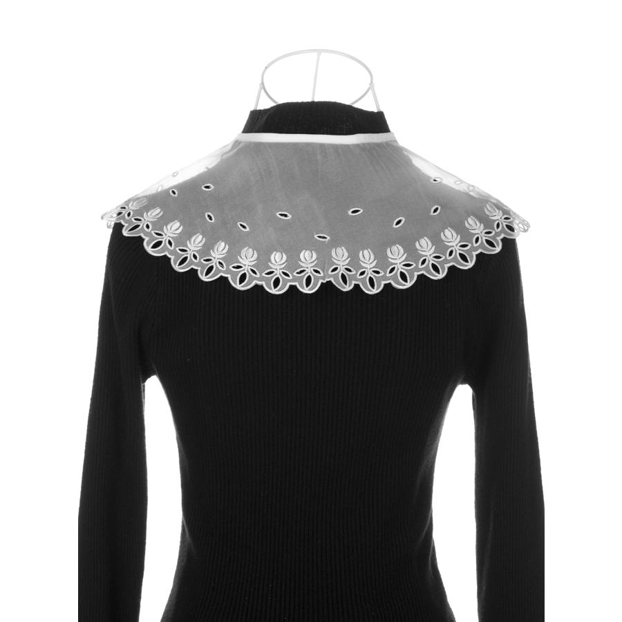 Elerevyo ブラウス 女性 取り外し可能 フェイクカラー 薄手 刺繍ミニケープチョーカー ディッキーカラー 白-1(バックスリットなし) - 画像 (3)