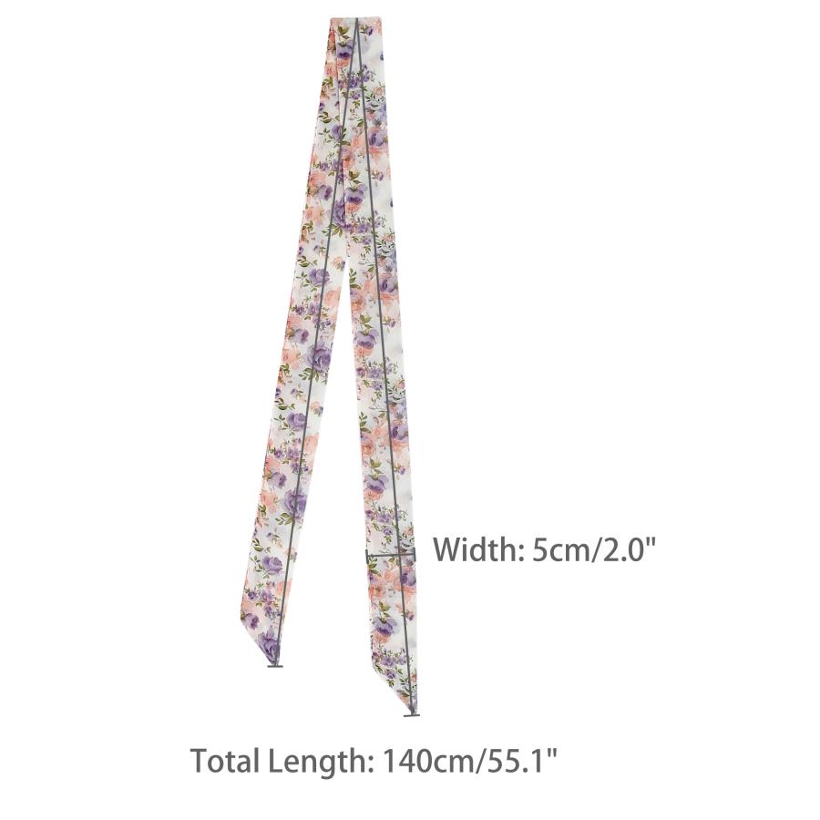 Elerevyo スカーフ 女性 花柄シフォンスカーフ スクエアネックスカーフ ロングリボン ロングホワイト1 140x5cm(LxW) - 画像 (3)