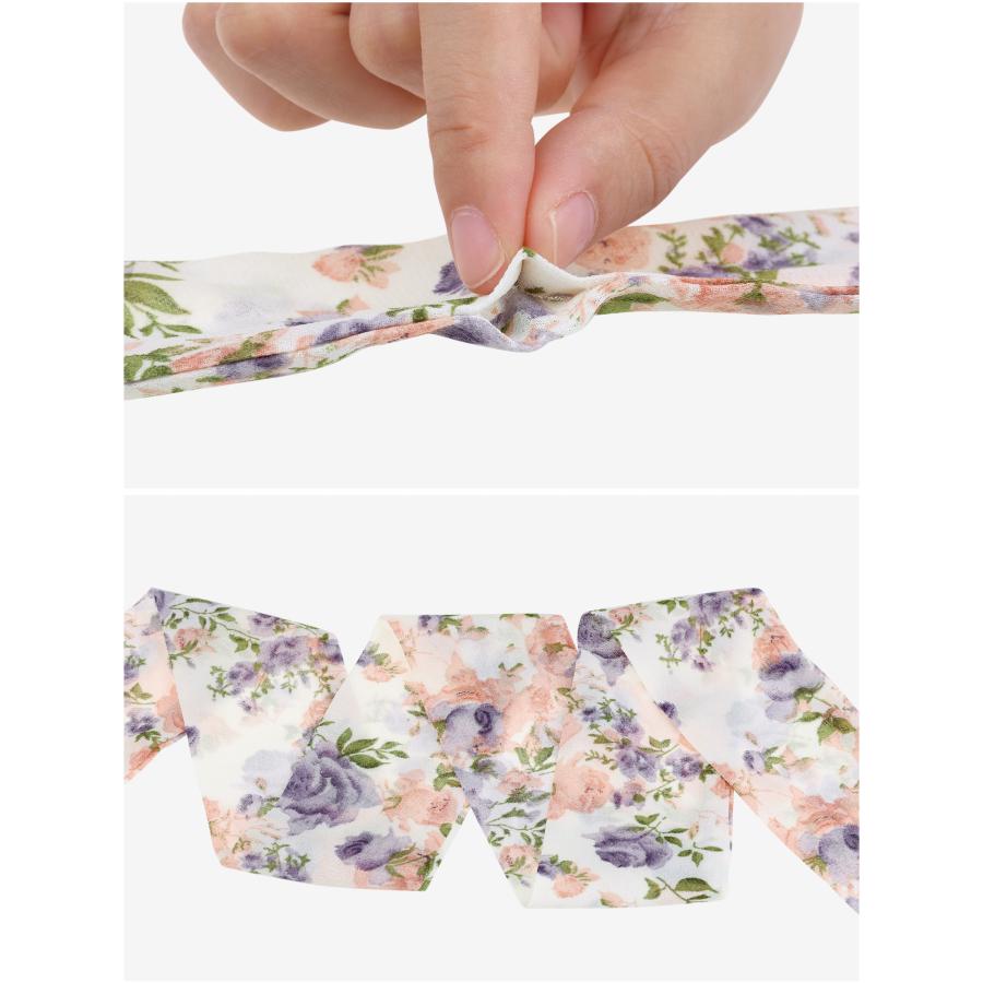 Elerevyo スカーフ 女性 花柄シフォンスカーフ スクエアネックスカーフ ロングリボン ロングホワイト1 140x5cm(LxW) - 画像 (4)