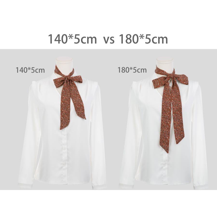 Elerevyo スカーフ 女性 花柄シフォンスカーフ スクエアネックスカーフ ロングリボン ロングホワイト1 140x5cm(LxW) - 画像 (6)