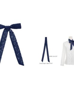 Elerevyo ネックスカーフ 女性 レーススカーフ ソリッドスキニーロングリボン ヘアバンド ヘッドバンド ダークブルー 180x5cm(LxW)