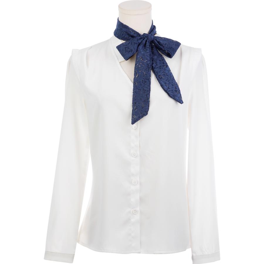 Elerevyo ネックスカーフ 女性 レーススカーフ ソリッドスキニーロングリボン ヘアバンド ヘッドバンド ダークブルー 180x5cm(LxW) - 画像 (2)