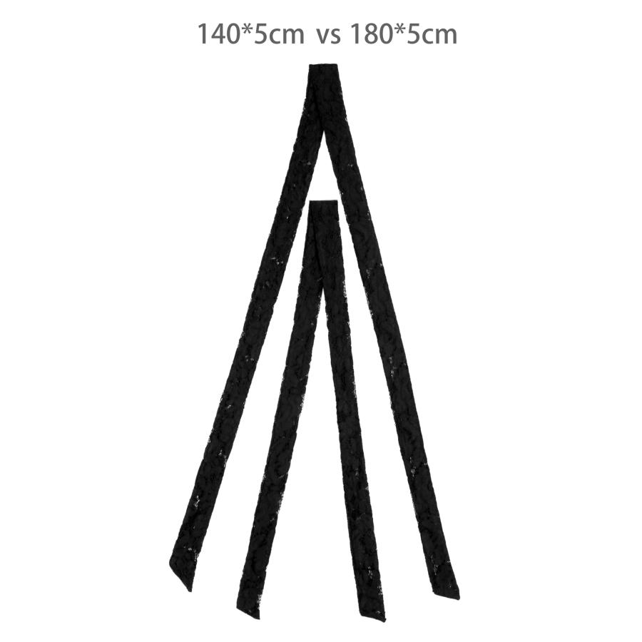 Elerevyo ネックスカーフ 女性 レーススカーフ ソリッドスキニーロングリボン ヘアバンド ヘッドバンド ダークブルー 180x5cm(LxW) - 画像 (5)