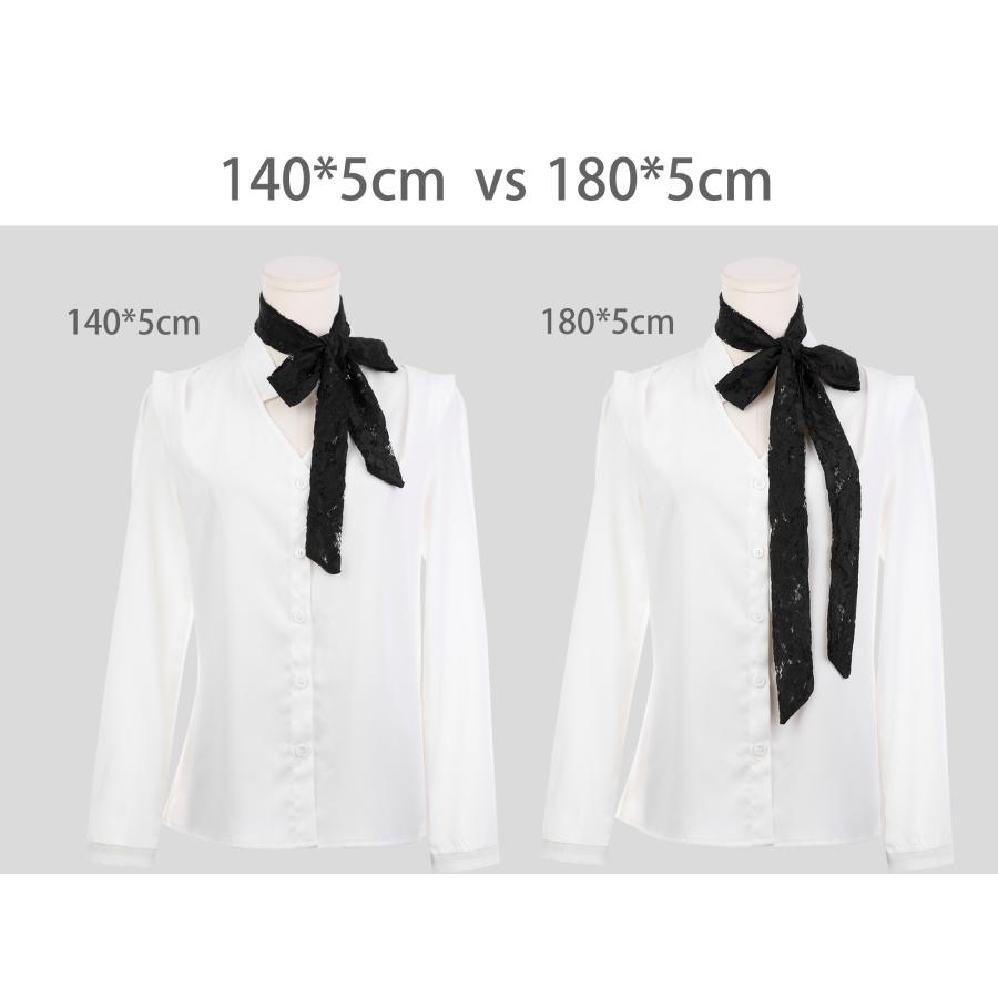 Elerevyo ネックスカーフ 女性 レーススカーフ ソリッドスキニーロングリボン ヘアバンド ヘッドバンド ダークブルー 180x5cm(LxW) - 画像 (6)