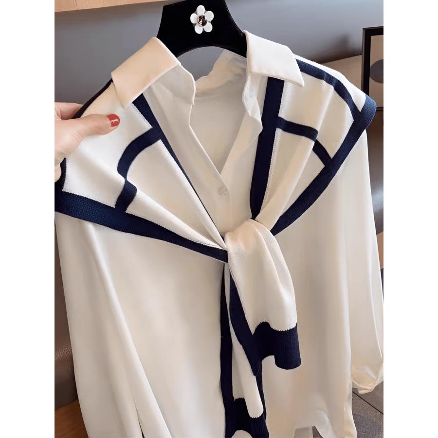 アクセサリー レディース スカーフ 1個 女性用 新作 ニット ストライプ柄 ショール カーディガン、軽量 夏 オフィス エアコン - 画像 (2)