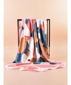 アクセサリー レディース スカーフ 優雅なハス柄 プリント レディーススクエアスカーフ、シミュレーションシルク製、カジュアルウェア