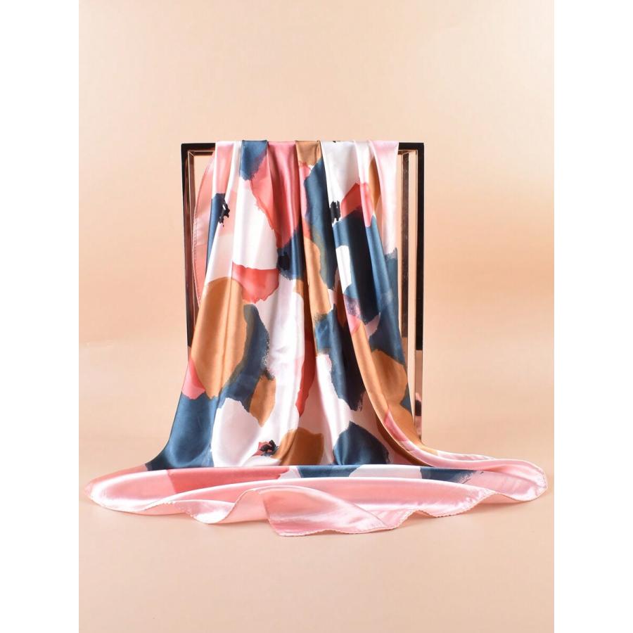 アクセサリー レディース スカーフ 優雅なハス柄 プリント レディーススクエアスカーフ、シミュレーションシルク製、カジュアルウェア