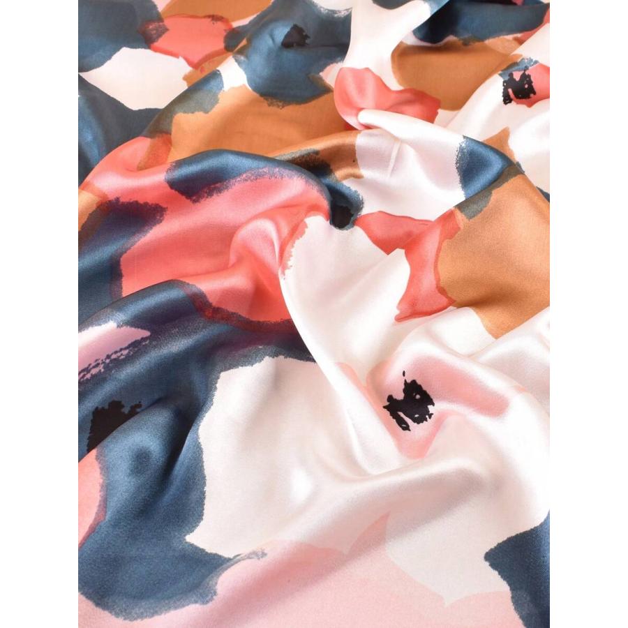 アクセサリー レディース スカーフ 優雅なハス柄 プリント レディーススクエアスカーフ、シミュレーションシルク製、カジュアルウェア - 画像 (3)