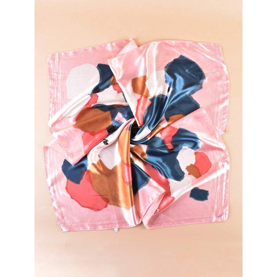 アクセサリー レディース スカーフ 優雅なハス柄 プリント レディーススクエアスカーフ、シミュレーションシルク製、カジュアルウェア - 画像 (5)