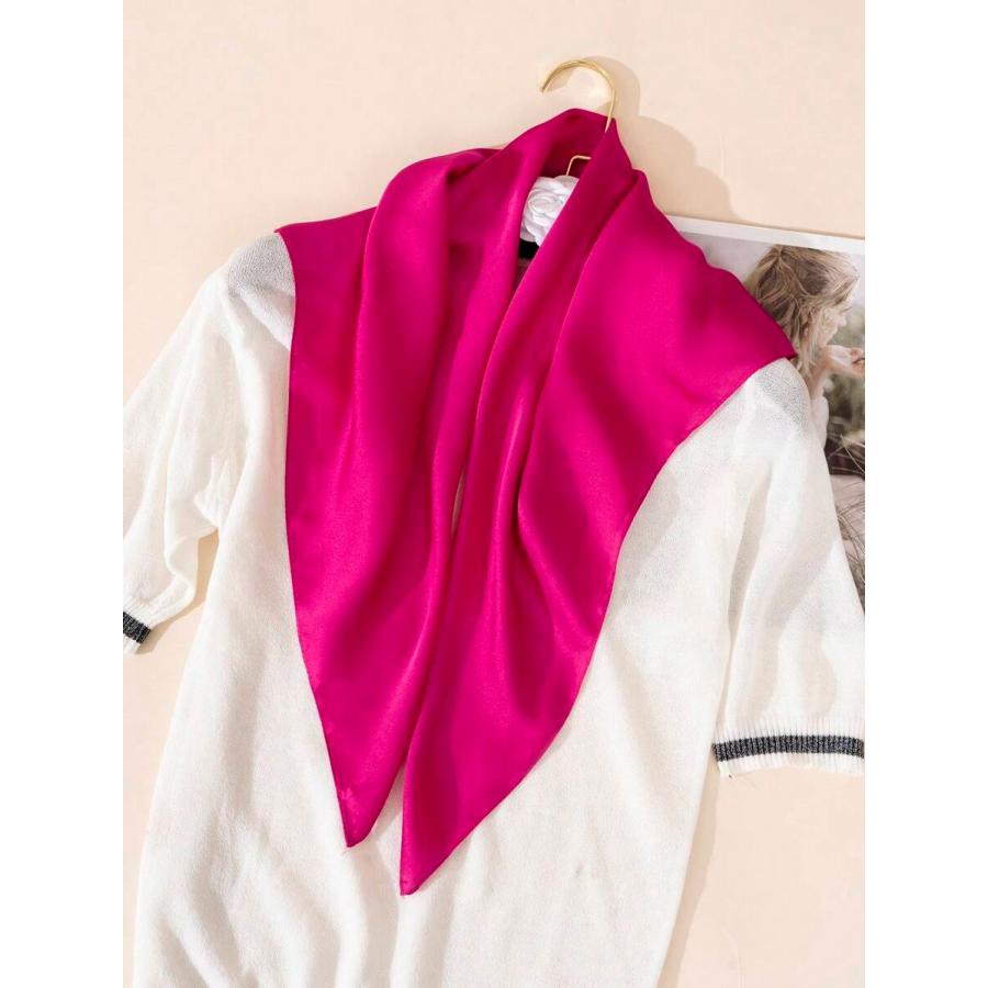 アクセサリー レディース スカーフ 1枚 ミニマリスト ソリッド ローズレッド 70cm 人工シルクスカーフ、多用途アクセサリー - 画像 (2)