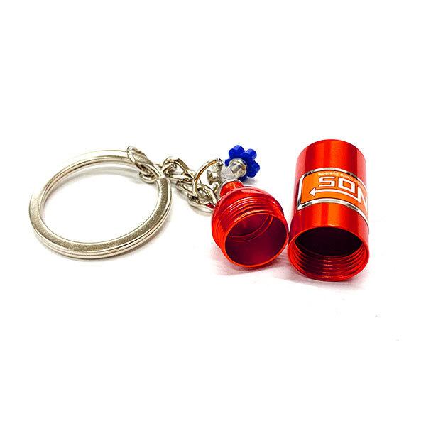 キーホルダー キーリング 鍵 カギ メンズ レディース NOS ボンベ ニトロ 車 オートバイ カーパーツ 色レッド 送料無料