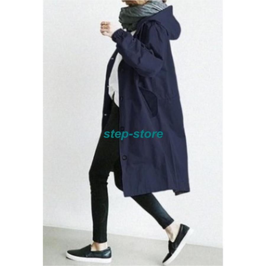 【在庫一掃】トレンチコート レディース スプリングコート フード付き ジャケット アウター チュニック 薄手 ロング丈 カジュアル ゆったり 春コート 春秋