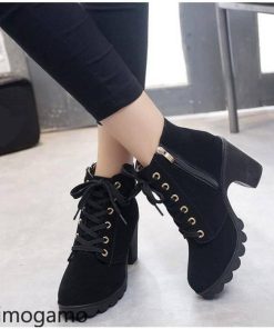 レースアップ編み上げブーツショートブーツヒール8cmレディース膝丈疲れない歩きやすい秋冬靴レースアップ