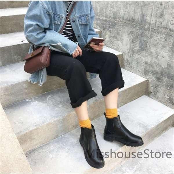 店長おすすめショートブーツサイドゴア厚底太ヒールシューズレディースブーティハイカットエンジニアレースアップPUレザー