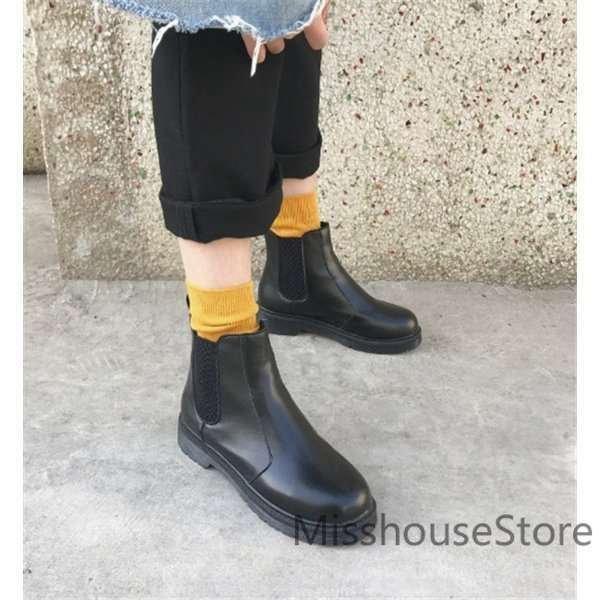 店長おすすめショートブーツサイドゴア厚底太ヒールシューズレディースブーティハイカットエンジニアレースアップPUレザー - 画像 (3)